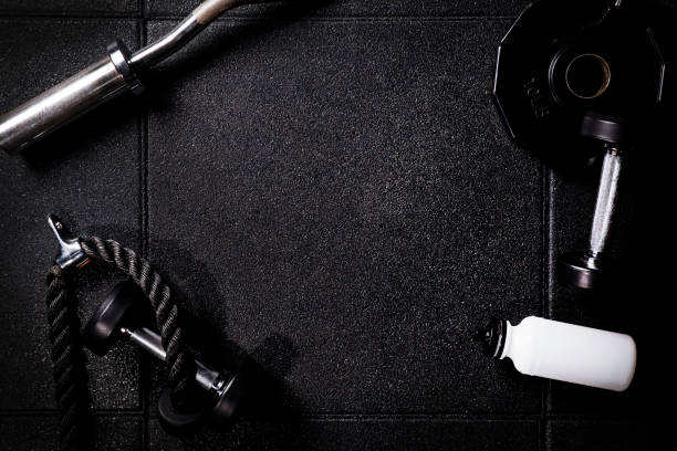 istock Gym equipment background for gym and workout 947344148