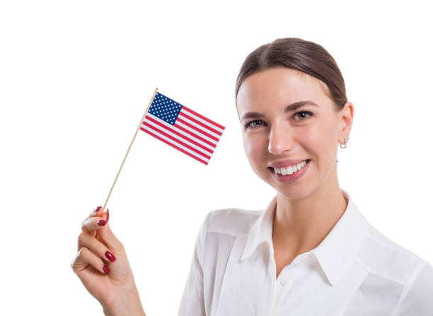 istock Handsome girl with USA flag 947348724