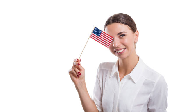 istock Handsome girl with USA flag 947348762