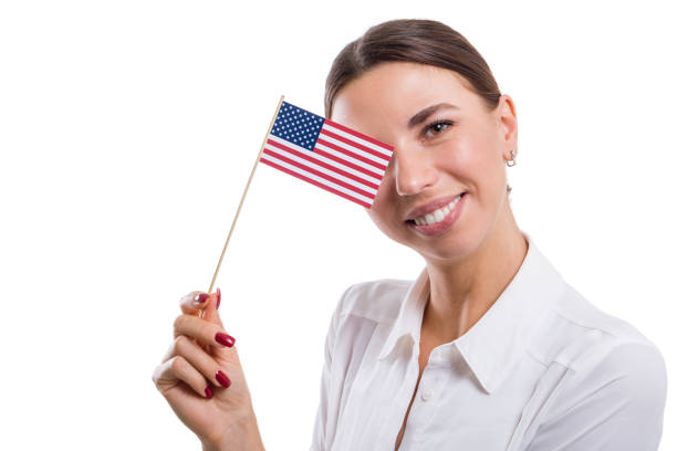 istock Handsome girl with USA flag 947348766