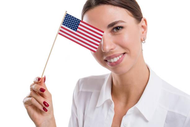 istock Handsome girl with USA flag 947348774