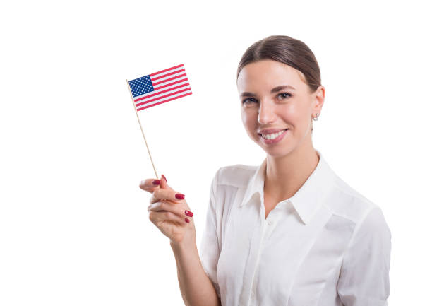 istock Handsome girl with USA flag 947348778