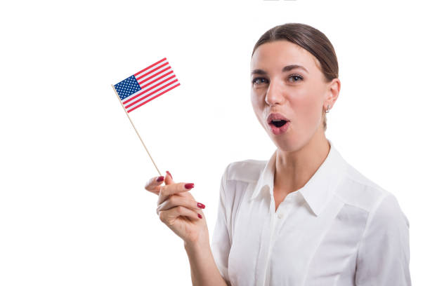 istock Handsome girl with USA flag 947348790