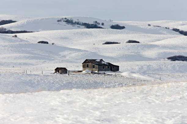 paisagem do inverno prairie - prairie farm winter snow - fotografias e filmes do acervo