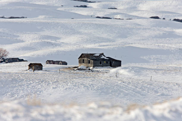 paisagem do inverno prairie - prairie farm winter snow - fotografias e filmes do acervo