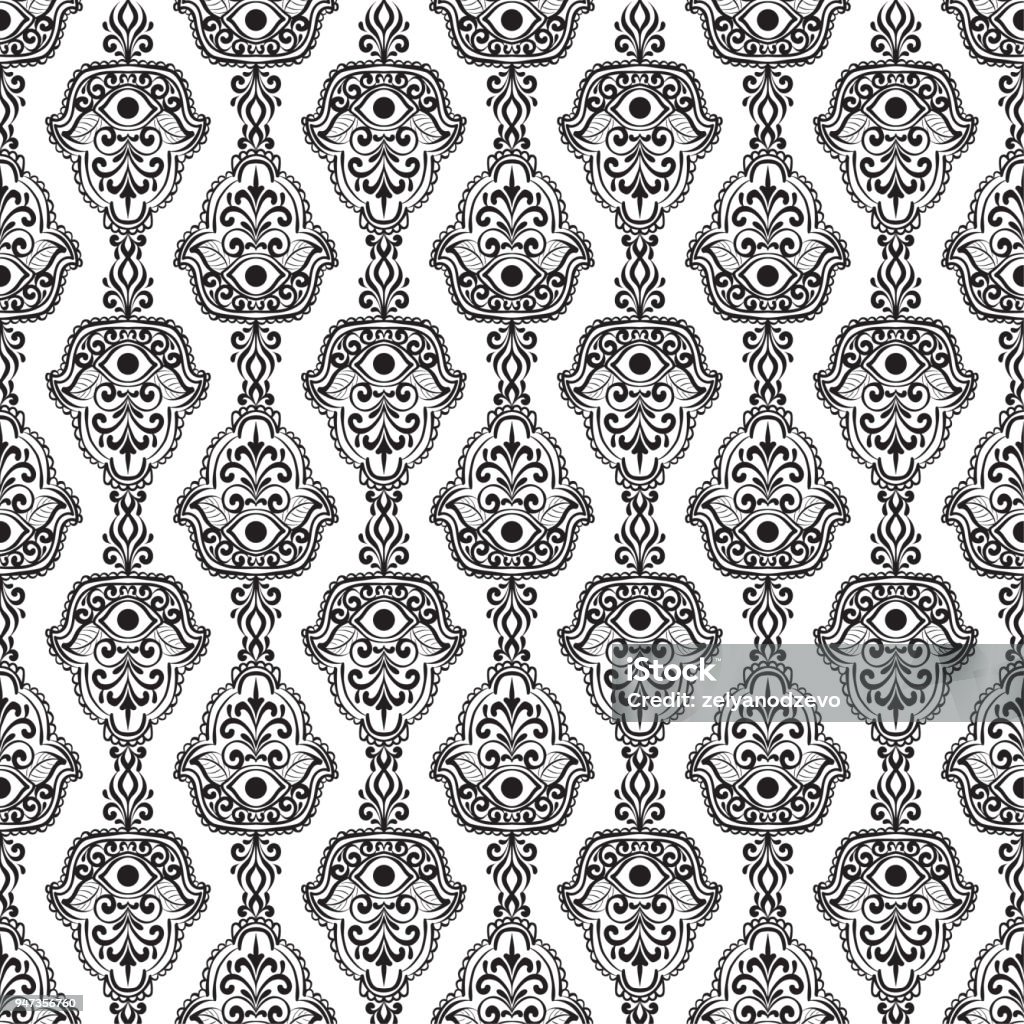 Hamas Pattern Vintage Ethnic Pattern With Hamsa Hand Drawn Vector Illustration Stock ...