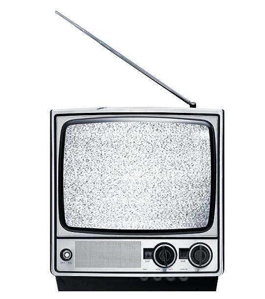 Front of old grey retro television isolated on white  animal antenna stock pictures, royalty-free photos & images