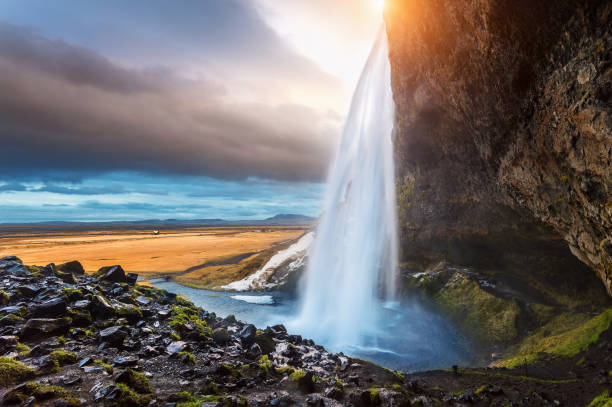 istock Seljalandsfoss waterfall during the sunset, Beautiful waterfall in Iceland. 947358276