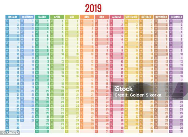 Calendar Planner For 2019 Year Vector Stationery Design Print Template With Place For Photo Your Symbol And Text Stock Illustration - Download Image Now