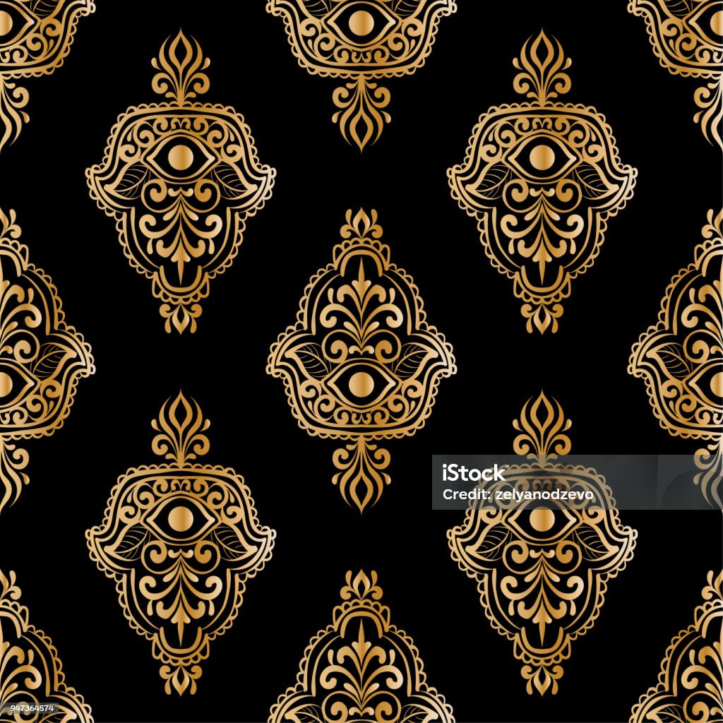 Hamas Pattern Vintage Ethnic Pattern With Hamsa Hand Drawn Vector Illustration Stock ...