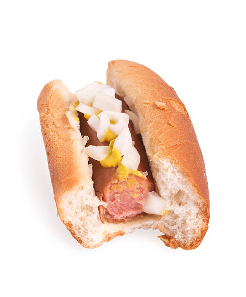 Half eaten hot dog stock photo