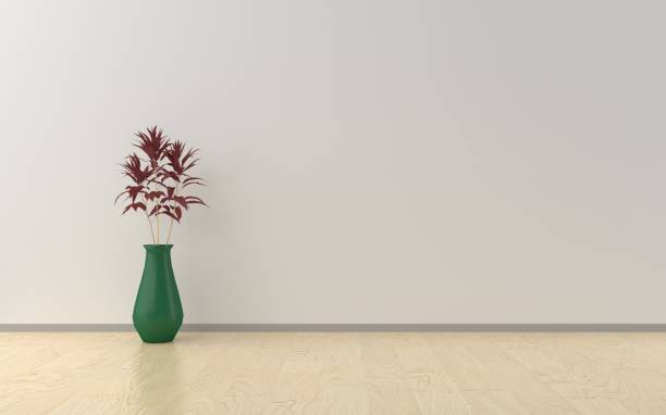 istock Interior mock up empty room with modern design, wooden floor with empty room and plant in ceramic vase, 3D rendering. 947365218