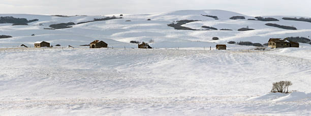 冬の風景の草原 - prairie farm winter snow ストックフォトと画像