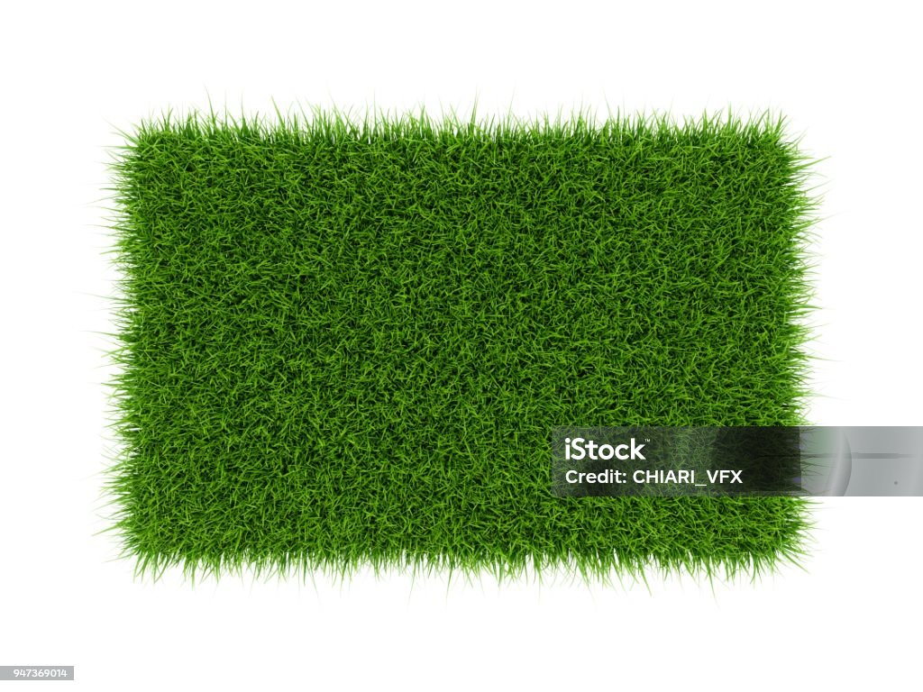 Campo de grama verde de renderização 3D isolado no fundo branco - Foto de stock de Grama royalty-free