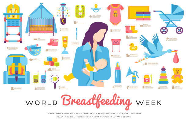 ilustrações de stock, clip art, desenhos animados e ícones de world breastfeeding week and kids elements flat icon set concept. child illustrations design - auto mobile