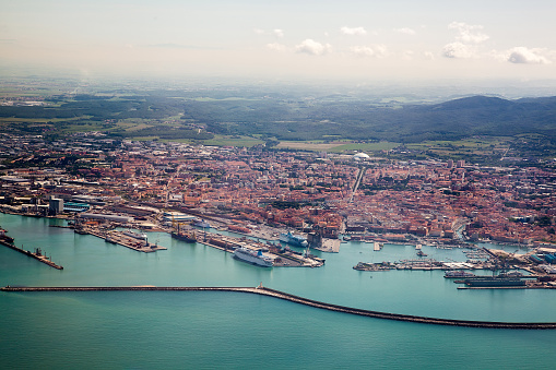 Italy. Livorno. View of the city and a seaport with bird's-eye view