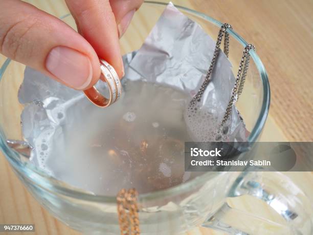 Cleaning Gold And Silver Jewelry Cleaning Women Jewelry Concept Stock Photo - Download Image Now