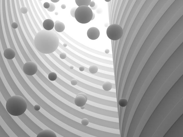istock Abstract of architecture space with white sphere ball are falling from sky to the ground with light and shadow of the sun,3D render 947376854