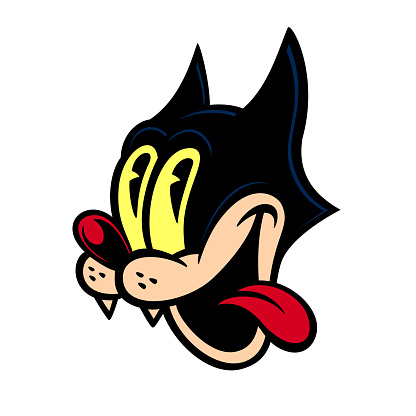 Vintage Toons: 30s style vintage cartoon character crazy cat smiling and sticking tongue out