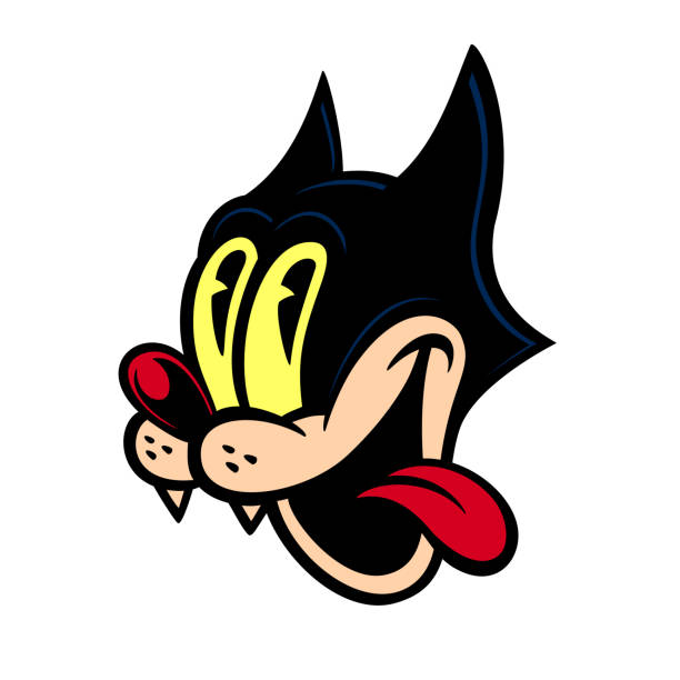 Vintage cartoon cat smiling with tongue out Vintage Toons: 30s style vintage cartoon character crazy cat smiling and sticking tongue out cat sticking out tongue stock illustrations