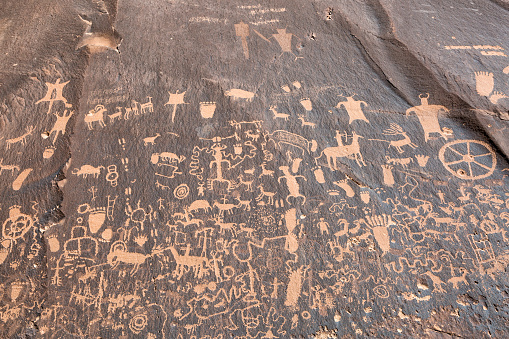 This panel of petroglyphs, a State Historic Monument in southeast Utah is called Newspaper Rock. It is one of the largest known collections of petroglyphs.