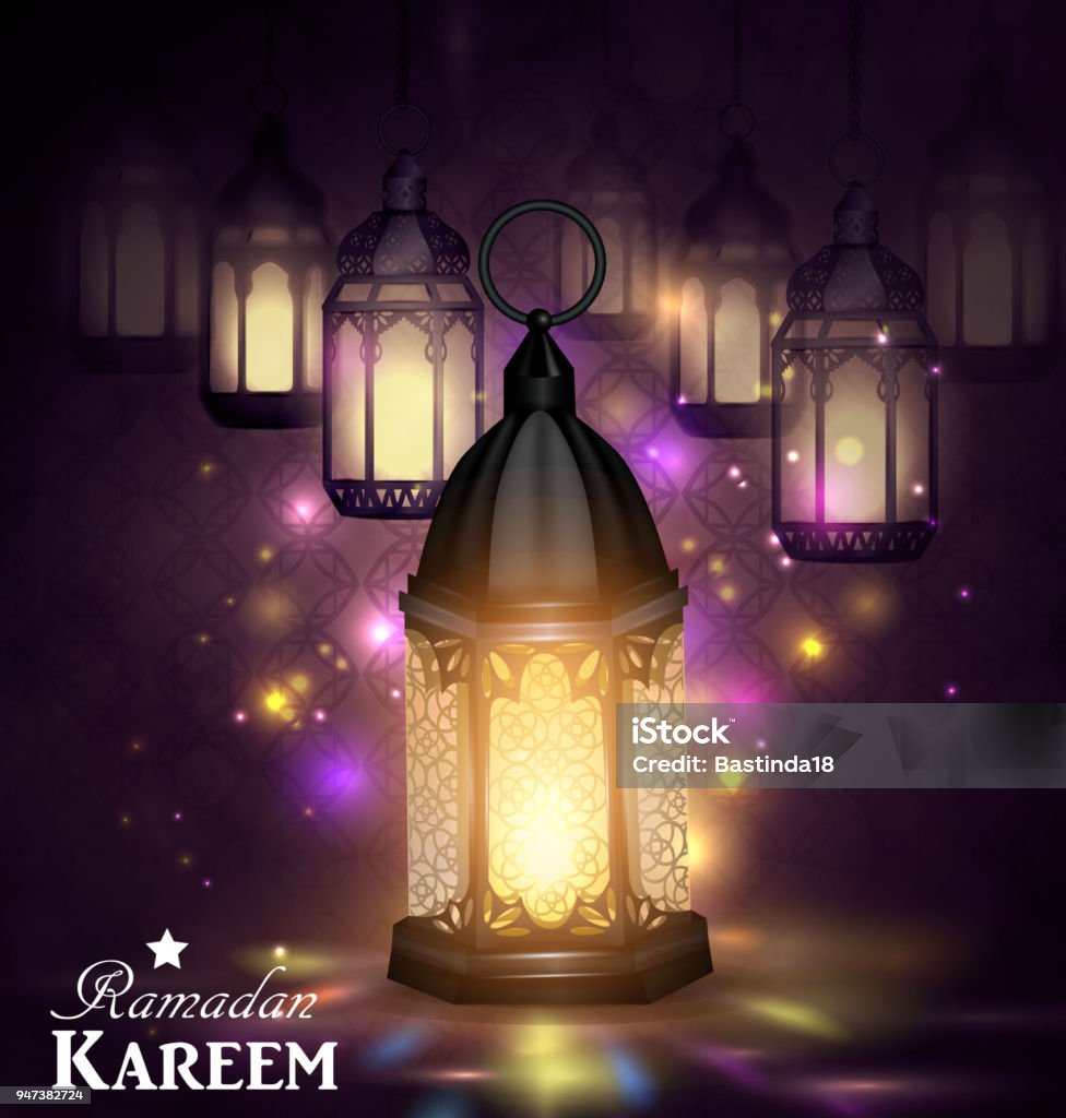 Intricate Arabic lamps with lights Intricate Arabic lamps with lights for Ramadan Kareem and other events on a abstract background Arabia stock vector