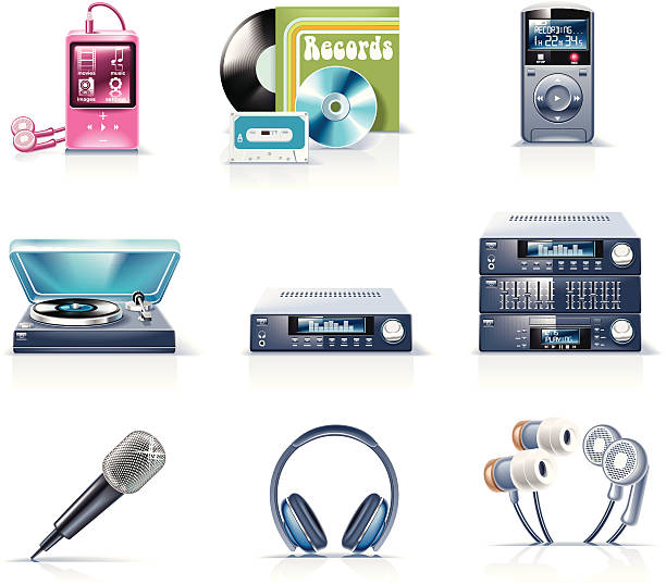 illustrazioni stock, clip art, cartoni animati e icone di tendenza di icone di elettrodomestici. l'audio - stereo audio equipment sound electric mixer