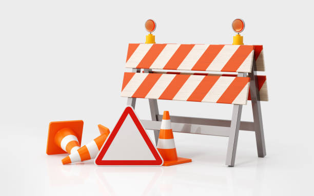 istock Traffic Cones And White Road Sign On White Background 947392054