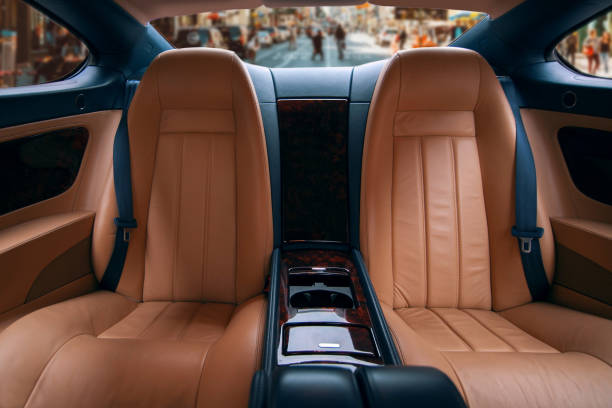 Back seats of luxury car Rear leather seats of business car, interior. car interior stock pictures, royalty-free photos & images