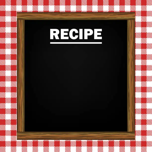 Vector illustration of Recipe Blackboard On Gingham Pattern Background