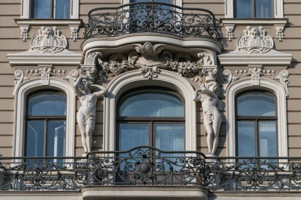 Art Nouveau (Jugendstil) style facade sculptures in Riga, Latvia