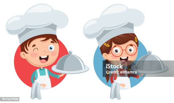 Vector Illustration Of Chef Kid Cooking Stock Illustration - Download Image Now - Child, Chef, Cooking