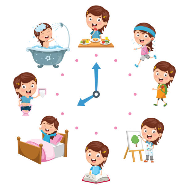 벡터 일러스트 레이 션 아이 매일 일상적인 활동의 - lifestyles cute white background baby stock illustrations