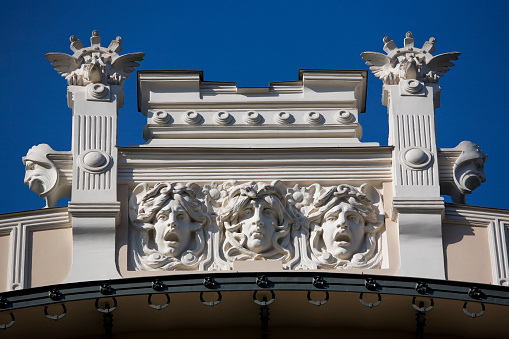 Art Nouveau (Jugendstil) style facade sculptures in Riga, Latvia