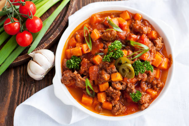 lamb sweet potato chili - food sweet potato yam vegetable imagens e fotografias de stock