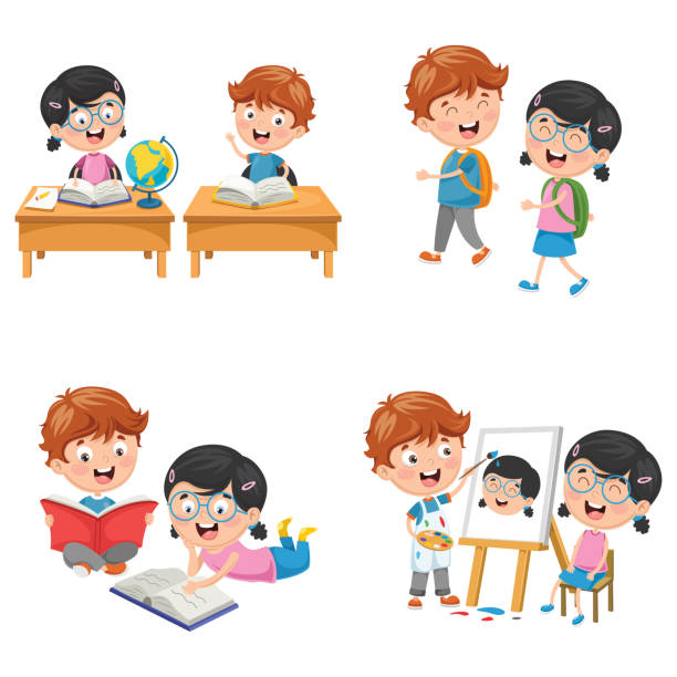 Vector Illustration Of Kids Are Back To School Vector Illustration Of Kids Are Back To School schoolgirl uniform stock illustrations