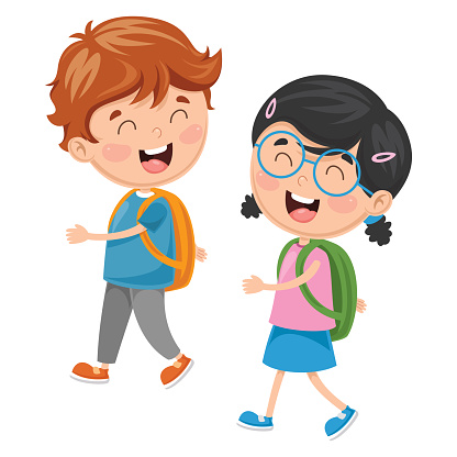 Vector Illustration Of Kids Going To School