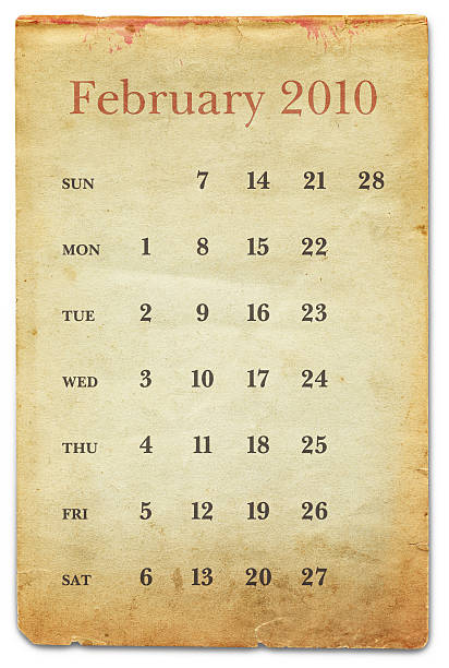February 2010 - Old Paper Calendar  calendar february 2010 stock pictures, royalty-free photos & images