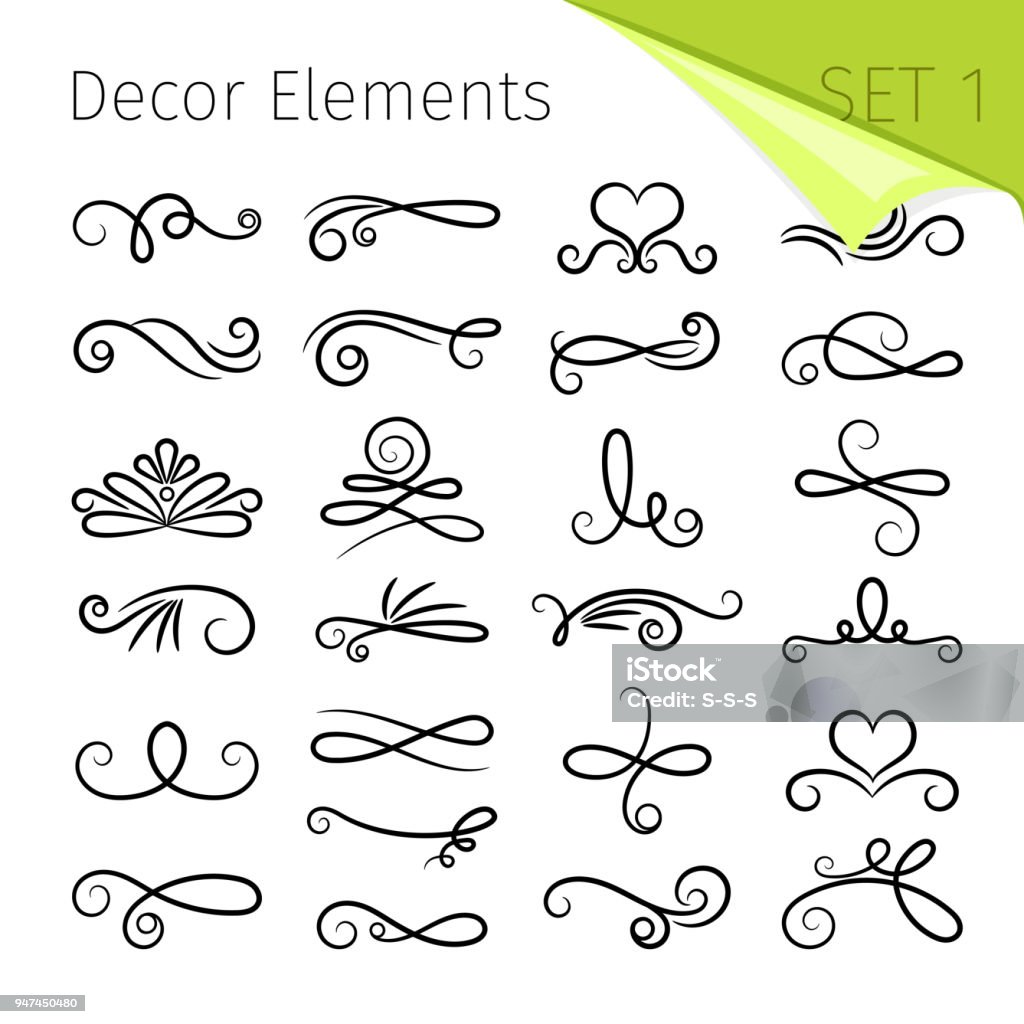 Calligraphy scroll elements. Decorative retro flourish swirled vector elements for letters, simple swirling decors Calligraphy scroll elements. Decorative retro flourish swirled vector elements for letters, simple swirling decor designelements, ornate elegant line swirls isolated on white Flourish - Art stock vector