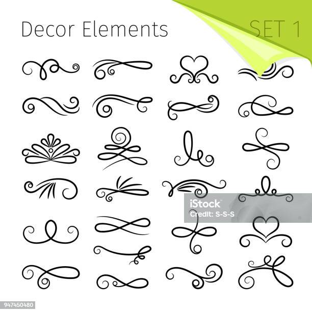 Calligraphy Scroll Elements Decorative Retro Flourish Swirled Vector Elements For Letters Simple Swirling Decors Stock Illustration - Download Image Now