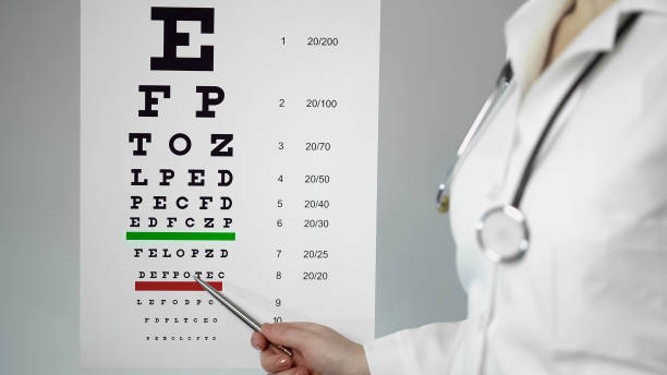istock Girl looking at table with letters, ophthalmologist examination eyesight disease 947451232