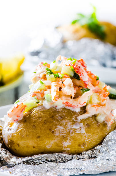 istock Swedish topped backed potato with shrimp 947457344