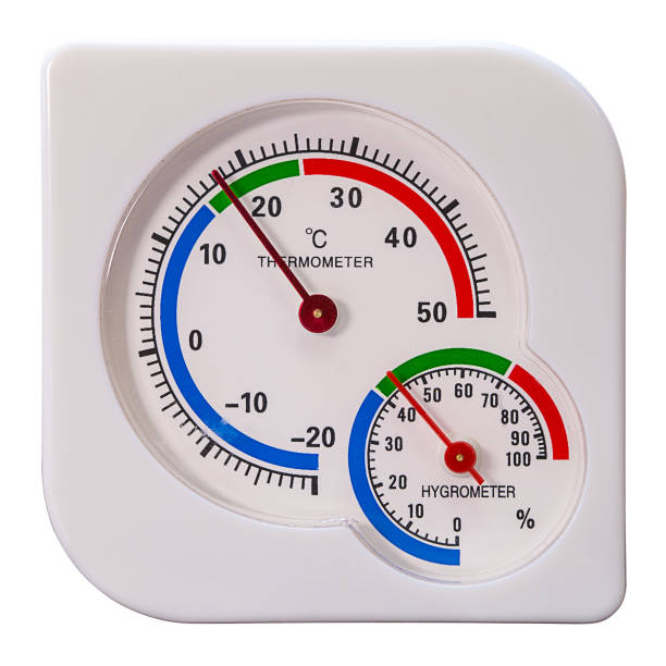 termómetro e higrómetro aislado - barometer meteorology gauge forecasting fotografías e imágenes de stock