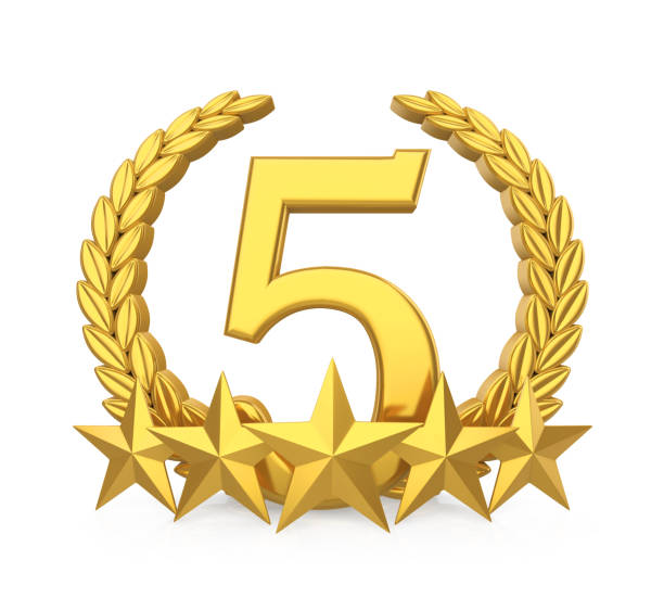 istock Five Golden Stars Badge Isolated 947467268