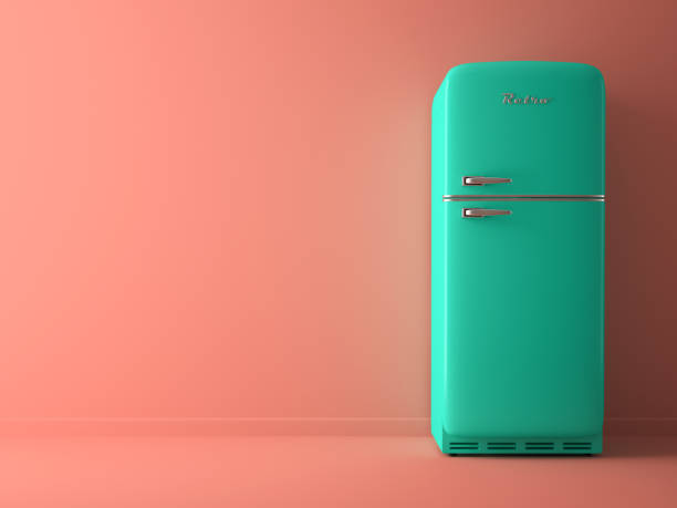 istock Pink Interior with blue fridge 3D illustration 947471884