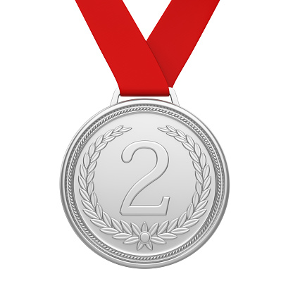 Second Place Silver Medal isolated on white background. 3D render