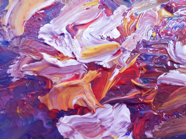 istock colored background, violet orange blue acrylic paints, texture 947502166