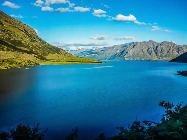 Photo of Landscape of lake in the south Island, New Zealand.