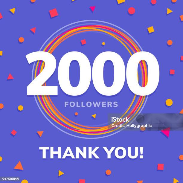 2000 Followers Social Sites Post Greeting Card Stock Illustration - Download Image Now - 2000, Social Media Followers, Abstract