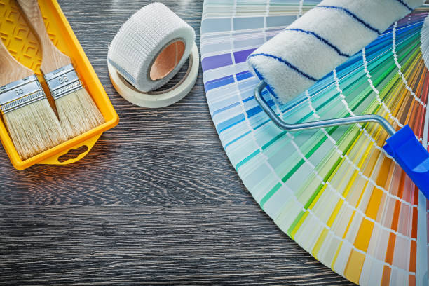 istock Paint brushes roller tray color pantone fan household tape 947528886